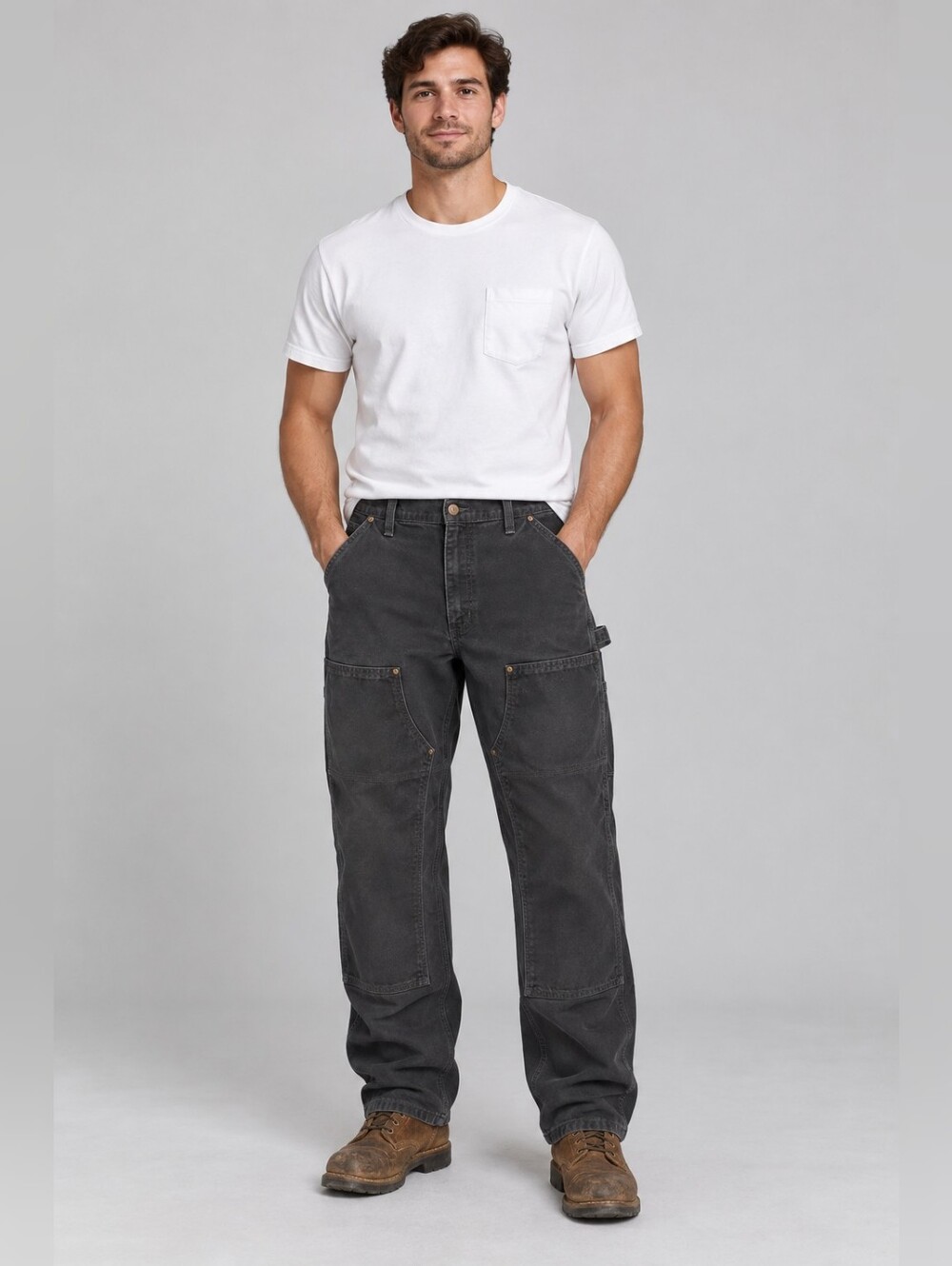 Carhartt B136 Black Double Knee Carpenter Pants 36x32 Faded Duck Workwear Y2K